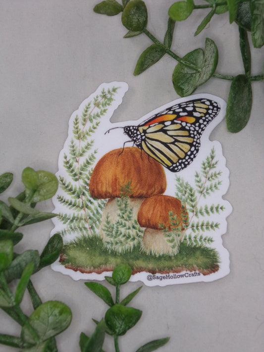 Monarch and Mushroom Sticker